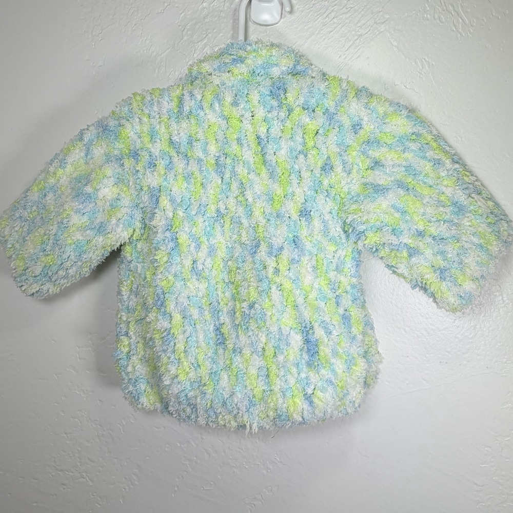12 Month Baby‎ Handmade Crochet Loopy Blue/Green Cardigan - Picture 4 of 6